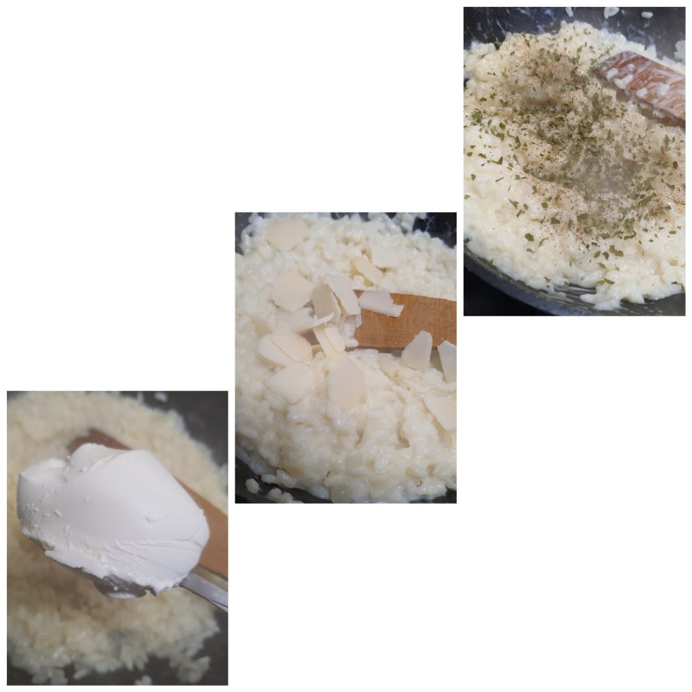 Préparation du risotto crémeux aux crevettes