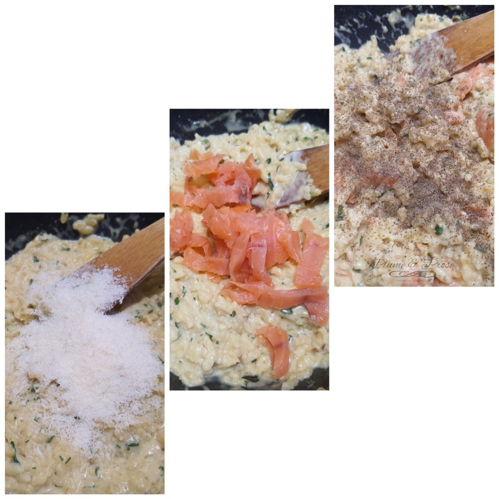 Préparation du risotto au saumon fumé