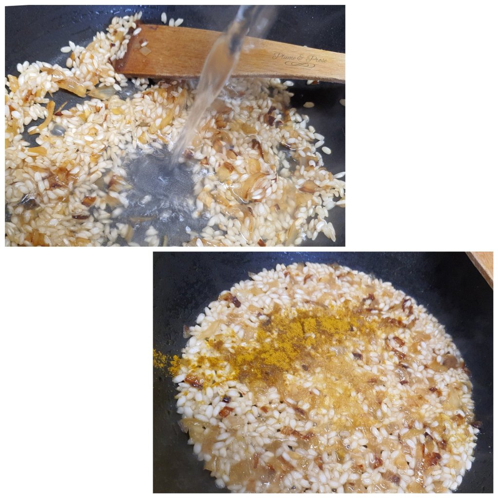 Préparation du risotto au saumon fumé