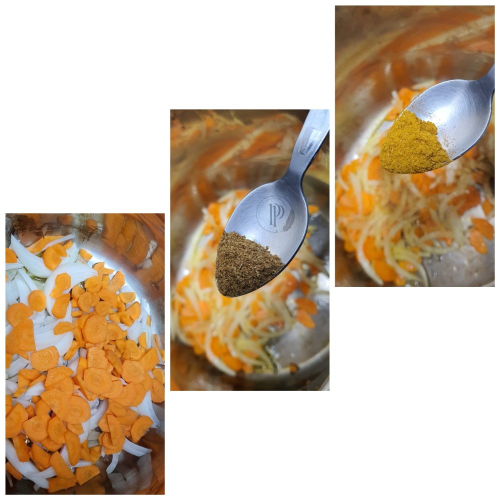 Préparation du riz aux carottes, cumin et curry